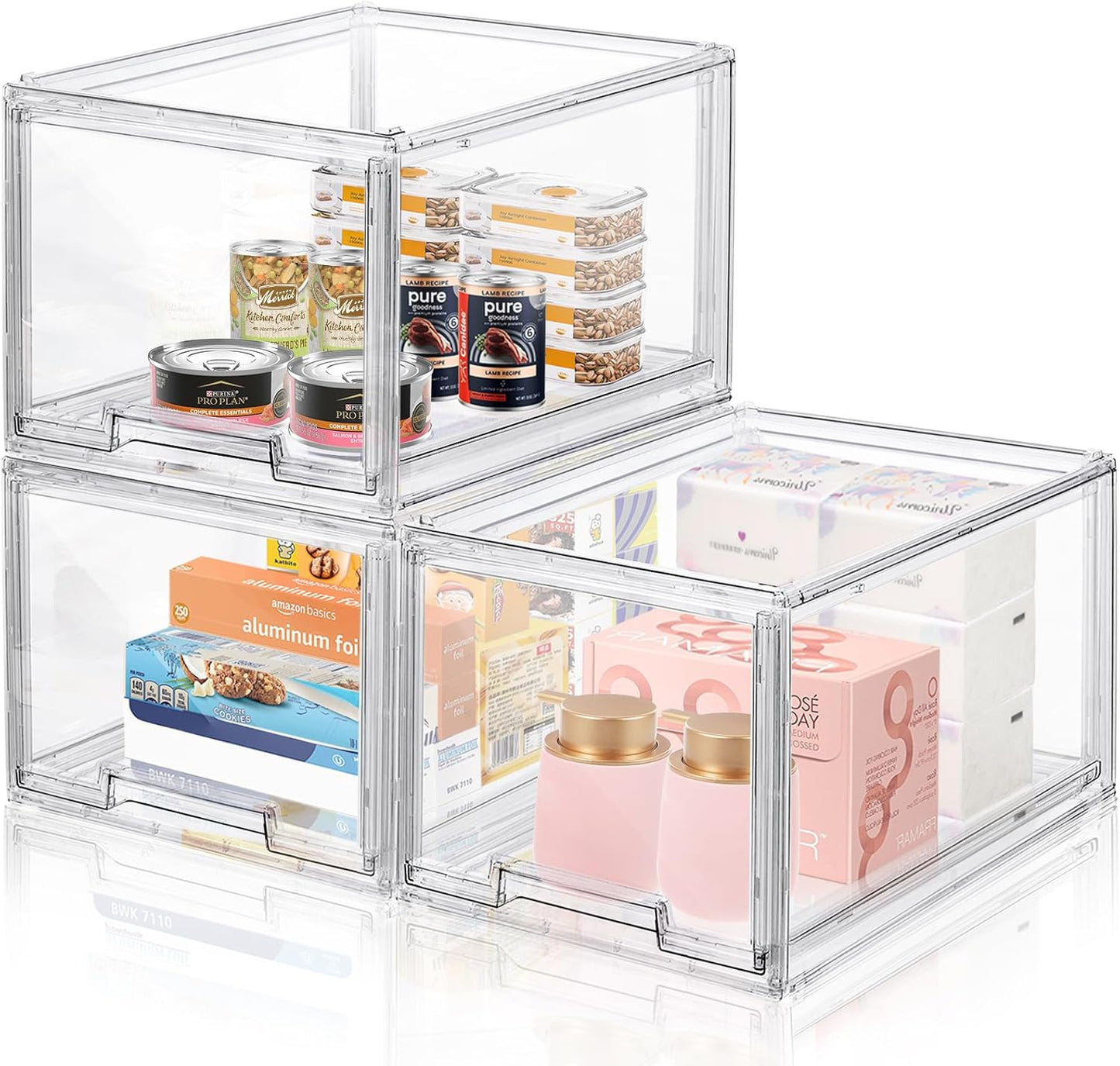 DILIBRA 2 Packs Large Stackable Storage Drawers, Plastic Clear Bathroom Make up Under Sink Drawer Organizers, Acrylic Bathroom Storage Bins for Cabinet Closet Office Kitchen Pantry Snacks Organization
