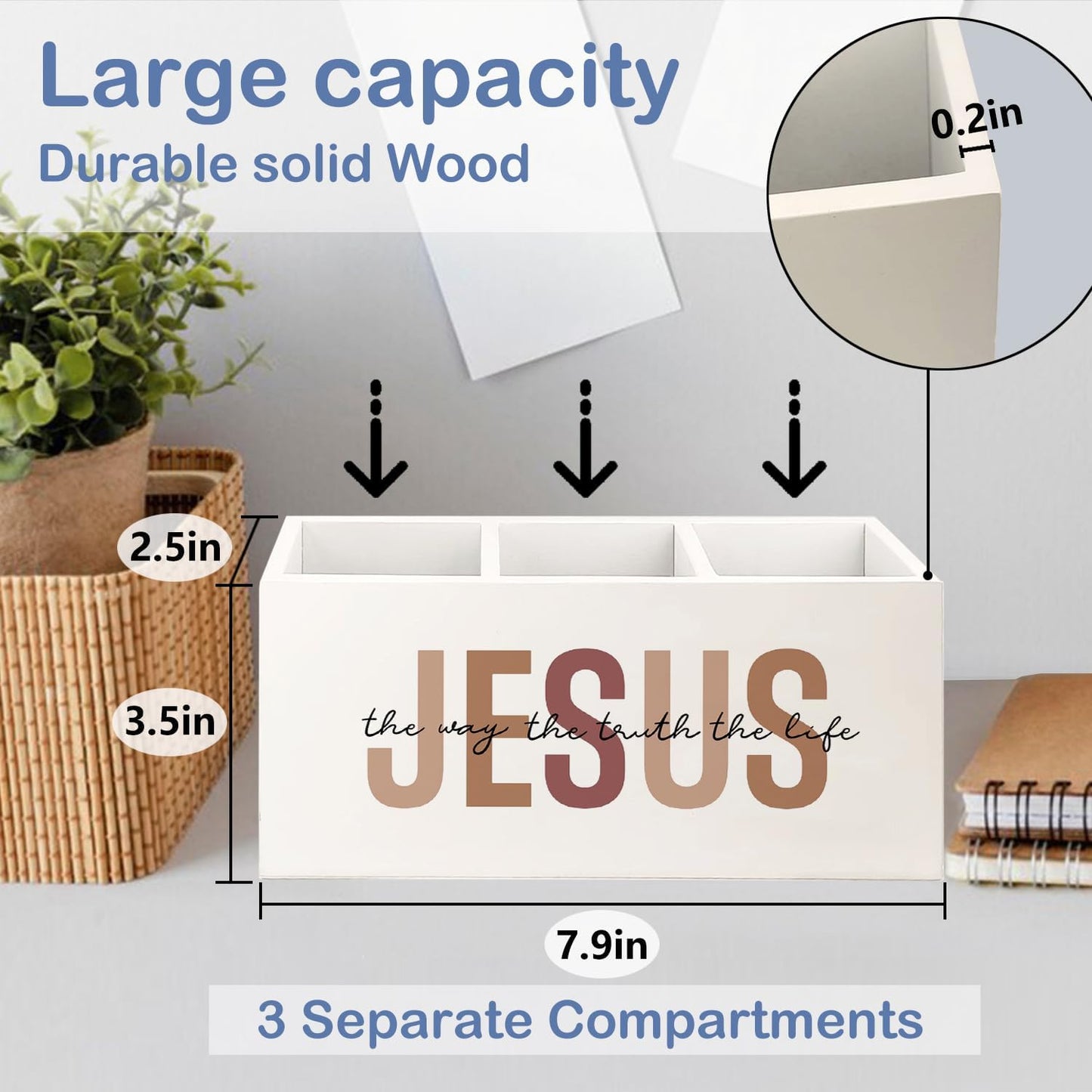SNNDER Christian Pen Holder for Desk, Religious Christian Gifts for Women, Floral Boho Christian Bible Verses Wooden Pen Pencil Holder Organizer for Home Office Desk Accessories