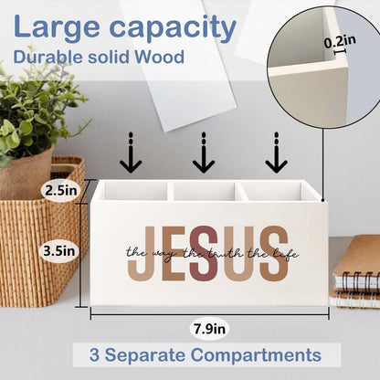 SNNDER Christian Pen Holder for Desk, Religious Christian Gifts for Women, Floral Boho Christian Bible Verses Wooden Pen Pencil Holder Organizer for Home Office Desk Accessories