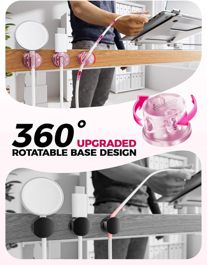 9 Pack Magnetic Cable Clips - gliship [Upgraded 360° Rotatable] Cord Organizer, Strong Magnetic Cord Holder, Adhesive Wire Keeper, Phone Cord Holder, Nightstand Wire Keeper Desk Decor, Tidy Helper