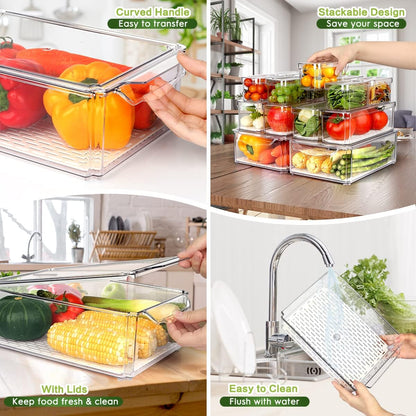 ZIJUND 4 Pack Fridge Organizer, Stackable Refrigerator Organizer Bins with Lids, BPA-Free Fridge Organizers and Storage Containers for Fruit, Vegetable, Food, Drinks, Cereals, Clear