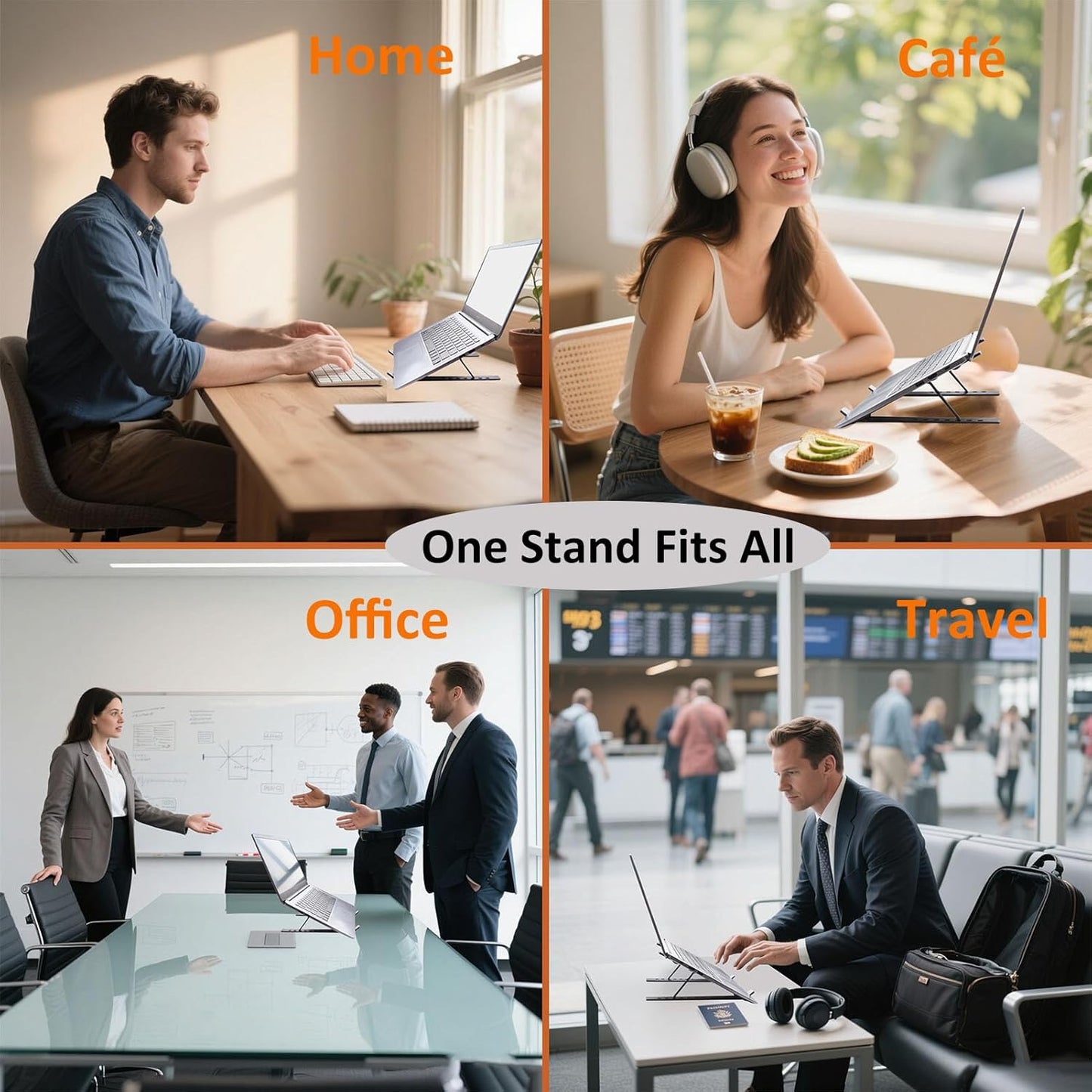 Foldable Laptop Stand for Desk, Adjustable Aluminum Holder for MacBook/iPad up to 18", Portable & Lightweight with Anti-Slip Silicone, Sturdy Metal Base for Travel (Black)