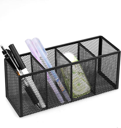 QYH Mesh Pencil Holder Metal Pen Cup Black for Desk 6 Packs, Office Caddy Storage