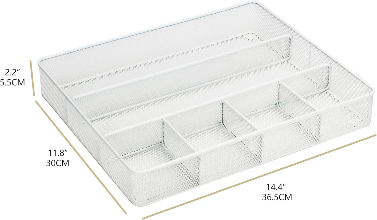 Annova Desk Drawer Organizer Tray for Office Organization - Metal Mesh - Storage Tray with Dividers for Pens, Desktop Accessories, Bathroom, Kitchen, Makeup and Office Supplies (Small, Gold)
