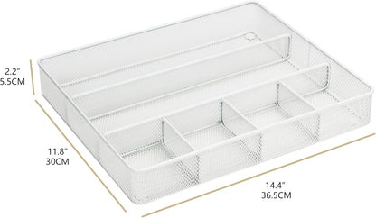 Annova Desk Drawer Organizer Tray for Office Organization - Metal Mesh - Storage Tray with Dividers for Pens, Desktop Accessories, Bathroom, Kitchen, Makeup and Office Supplies (Small, Gold)