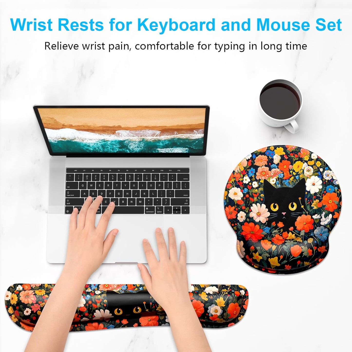Dapesuom Keyboard Wrist Rest and Mouse Pad with Wrist Support, Cute Memory Foam Cushion for Keyboard and Mouse Set, Ergonomic Desktop Pad Rests with Non Slip Base for Easy Typing & Pain Relief, Pink