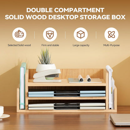KIRIGEN Wood Desk Organizer 5 Trays - Desktop Document Letter Tray for Folders, Mail,File -Nature 3-Tier Office Mail Sorter Organizer Rack/Telephone Stand/Document Holder Dark Brown(2TP-DBR)