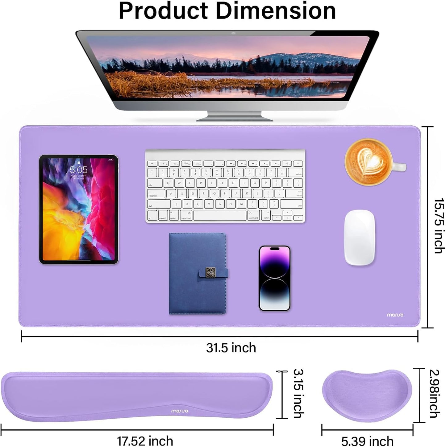 MOSISO Keyboard Mouse Pad Set, Gaming Mouse Pad&Keyboard Wrist Rest&Wrist Rest, Ergonomic Wristrests with Memory Foam Home Office Easy Typing Cushion Non-Slip Mousepad, Purple