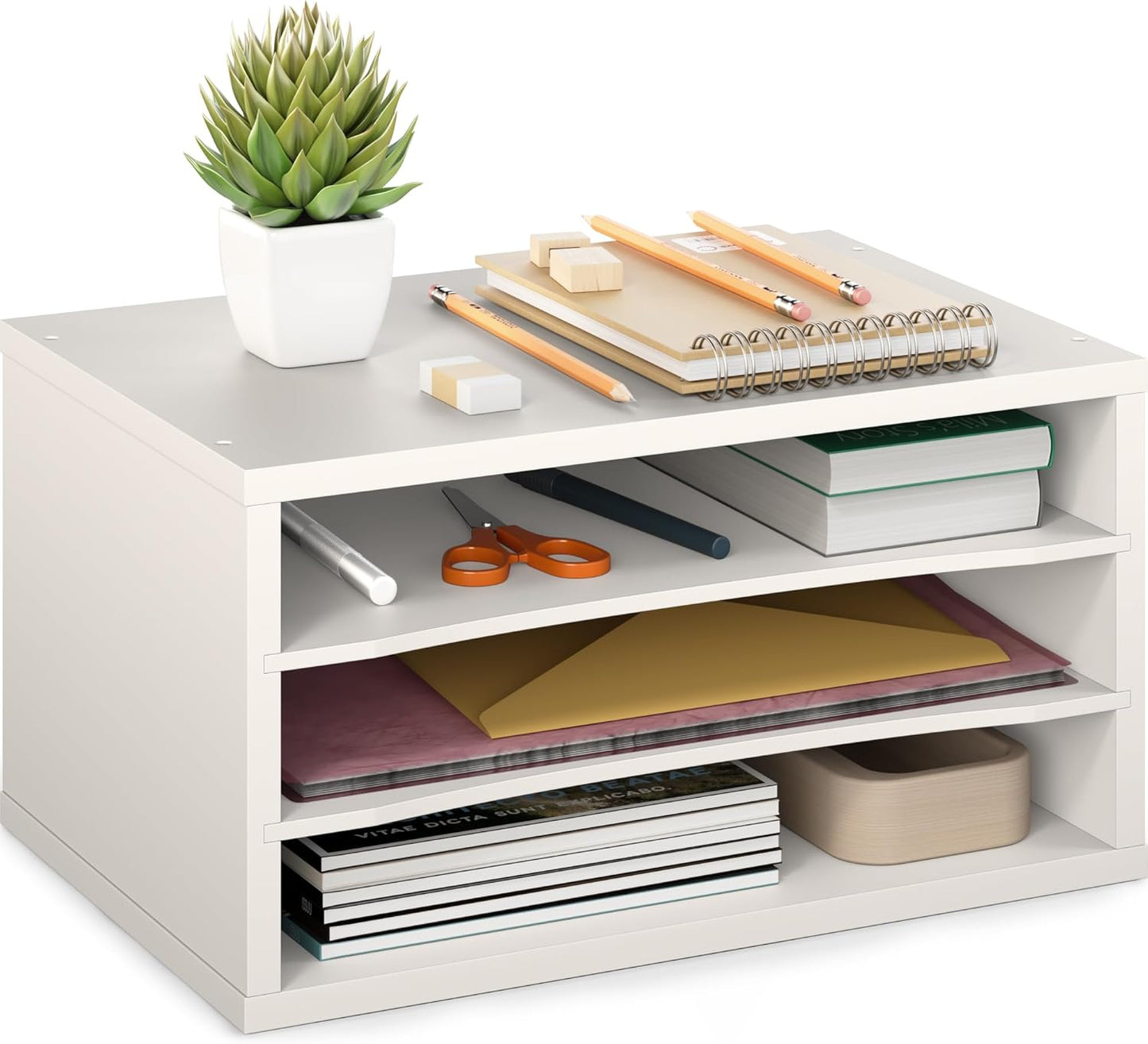 Ballucci 4-Tier Paper Organizer for Desk, Stackable Organizer Tray, Desk Storage Shelves, Stacking Letter Paper Tray Sorter for Classroom, Office, White