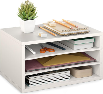Ballucci 4-Tier Paper Organizer for Desk, Stackable Organizer Tray, Desk Storage Shelves, Stacking Letter Paper Tray Sorter for Classroom, Office, White