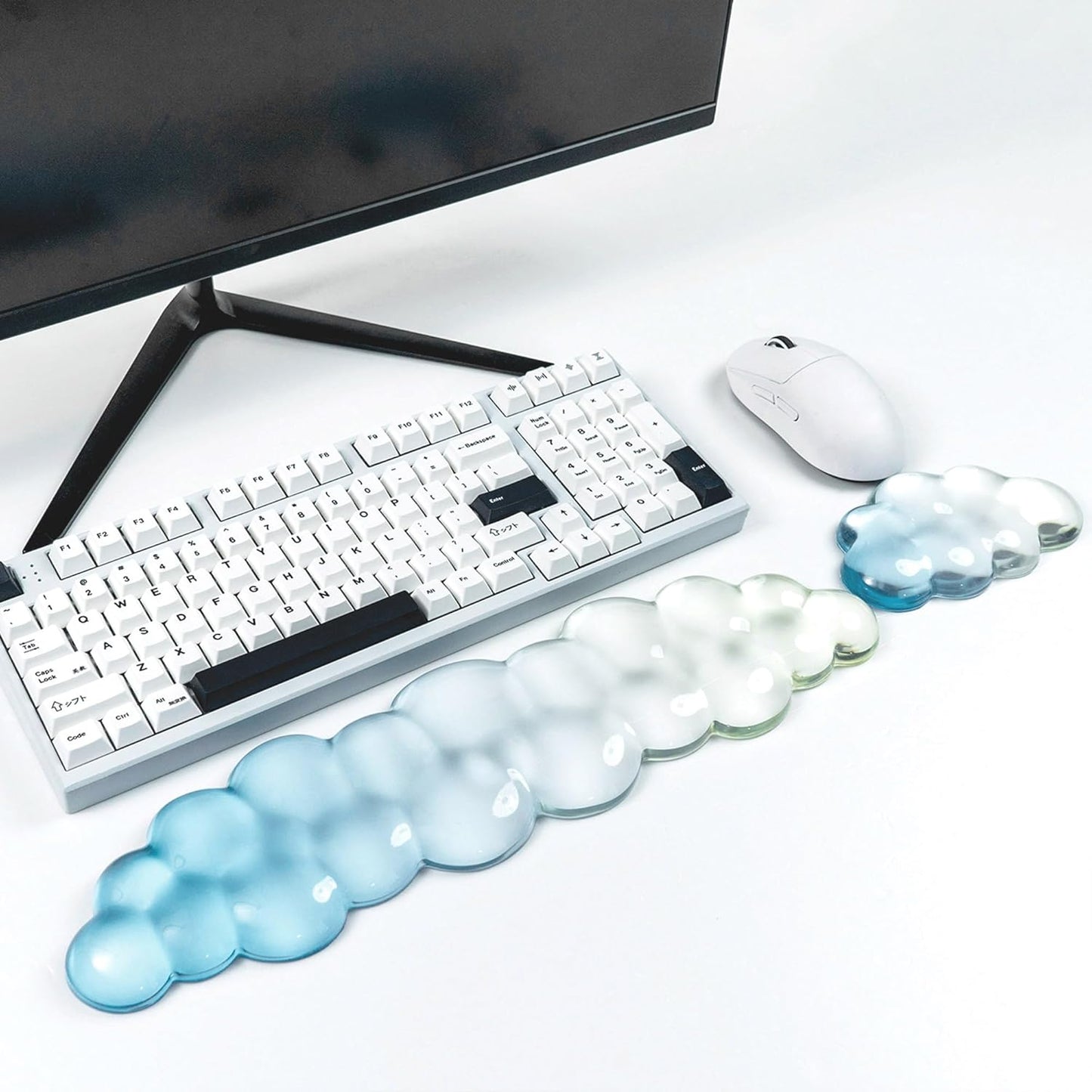 Gel Keyboard and Mouse Wrist Rest Set – Clear Cloud Wrist Rest for Computer Keyboard 60%/68%/75%, Comfort & Support for Typing and Gaming(Purple Green)