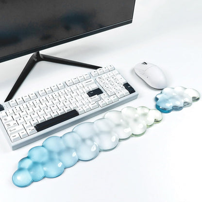 Gel Keyboard and Mouse Wrist Rest Set – Clear Cloud Wrist Rest for Computer Keyboard 60%/68%/75%, Comfort & Support for Typing and Gaming(Purple Green)