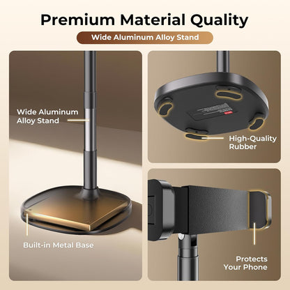 Desktop Phone Stand, Adjustable Height & Angle Holder, Compatible with iPhone, Samsung, Android Smartphones - Night Black