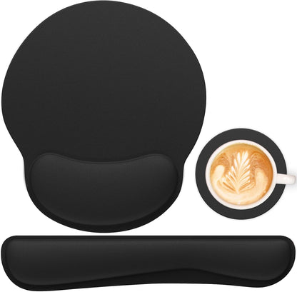Ergonomic Mouse Pad with Wrist Rest and Keyboard Wrist Rest, Memory Foam Wrist Rest for Computer Keyboard, Easy Typing, Pain Relief, Mouse Pad Wrist Support for Gaming,Office, Laptop, Black Flower