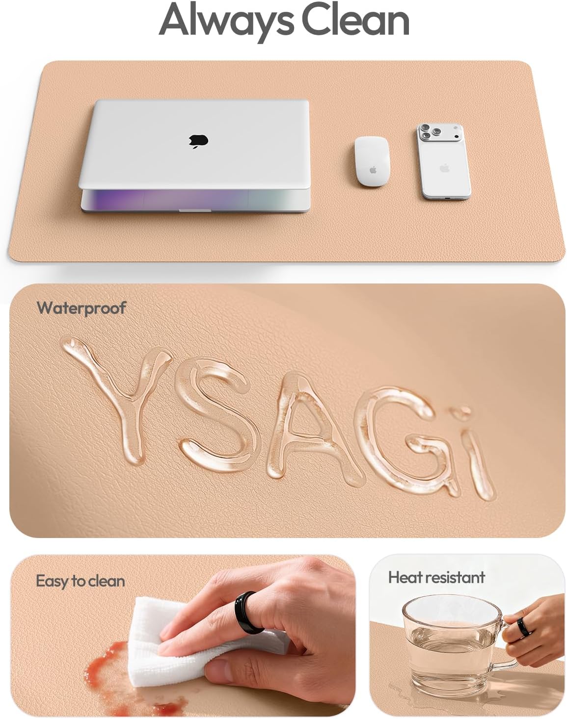 YSAGi Leather Desk Protector, Office Mat, Large Mouse Mat, Non-Slip PU Leather Blotter, Laptop Pad, Waterproof Writing Pad for Office and Home (Light Pink, 23.6" x 13.8") - Colors A