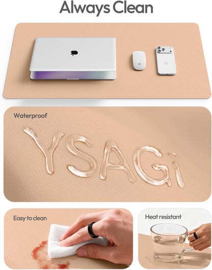 YSAGi Leather Desk Protector, Office Mat, Large Mouse Mat, Non-Slip PU Leather Blotter, Laptop Pad, Waterproof Writing Pad for Office and Home (Light Pink, 23.6" x 13.8") - Colors A