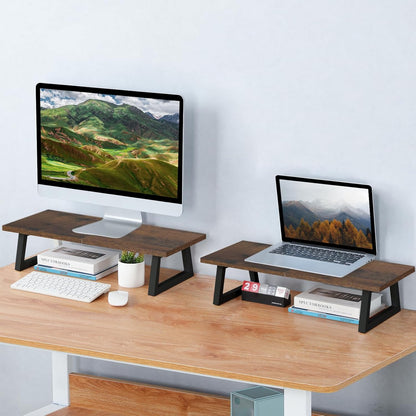 TEAMIX 24 inch Monitor Stand Riser, Black Wood & Steel Computer Monitor Stand with Storage, Laptop, PC, Printer Stand Riser for Desktop Office Desk Organizers