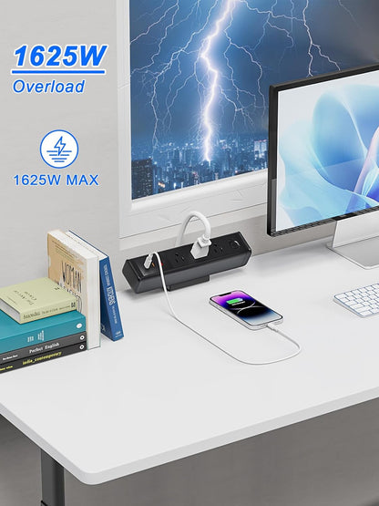 Nightstand Charging Station with 4 USB-C&2 QC 3.0 USB A Ports 3 AC Outlet, Desk Edge Mount Power Strip with USB-C Ports Tabletop Surge Protector Desk Clamp Power Strip for Home Office(Black)