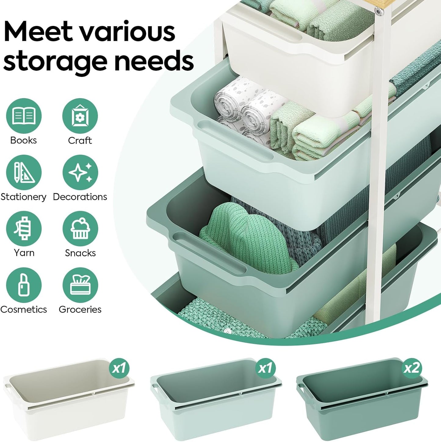 Rolling Storage Cart with 3 Drawers, Craft Organizer, Wooden Tabletop Utility Cart for Bedroom, Children's Room and Office Organization, Under Desk Trolley with Lockable Wheels,White