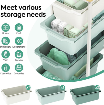 Rolling Storage Cart with 3 Drawers, Craft Organizer, Wooden Tabletop Utility Cart for Bedroom, Children's Room and Office Organization, Under Desk Trolley with Lockable Wheels,White