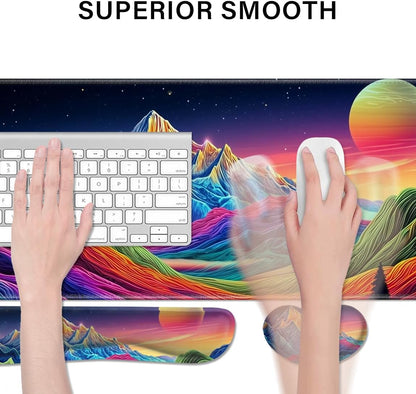 Desk Pad and Keyboard Wrist Rest, Large Mouse Pad + Keyboard Pad+Mouse Wrist Support, Non-Slip Desk Mat Protector for Office, Home 31.5×11.8 Inches Anime Dragon