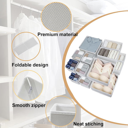 Fordonral 12 Pack Drawer Organizer Clothes, Foldable Fabric Dresser Organizer Closet Organizers and Storage Box for Underwear,Folded Clothes,Baby Clothing,Socks,Bra,Towels,Ties(12 Pack,Gray)