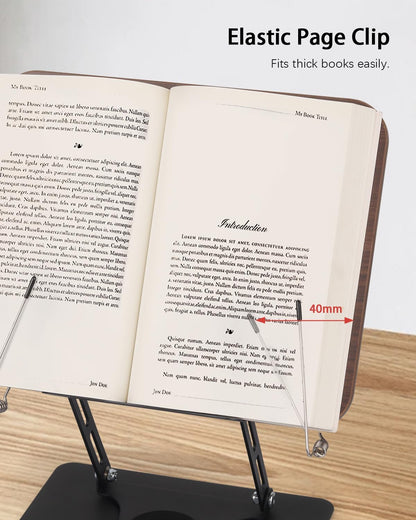 Honagu Book Stand for Reading, Adjustable Book Holder with 360 Degree Rotating Base & Page Clips, Hands Free Foldable Desktop Cookbook Stand for Sheet Music, Laptop, Recipe, Textbook (Acrylic)