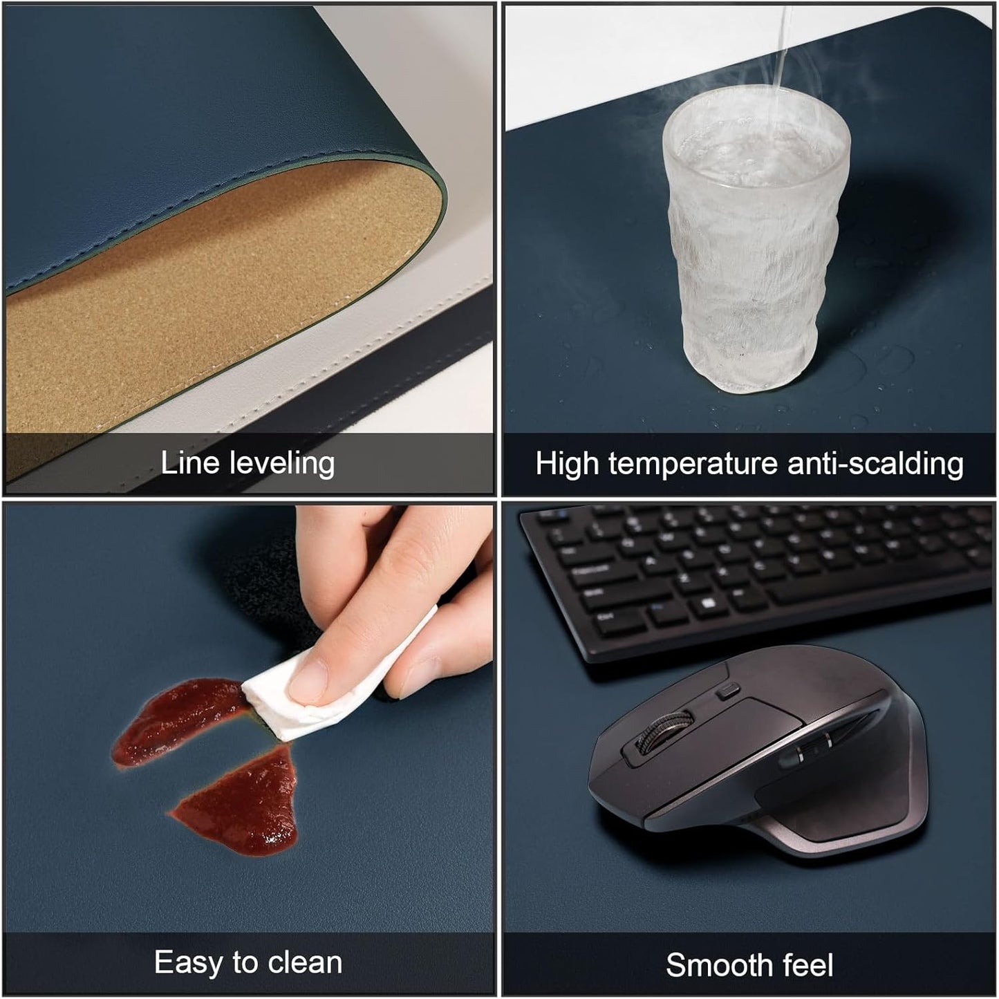 DAWNTREES Dual Sided Desk Mat,Leather Desk Pad,Cork Desk Mat Protector,with PU Leather Valet Tray Organizer,Large Mouse Pad,Desk Writing Pad for Office and Home(Dark Green 31.5"x15.8")