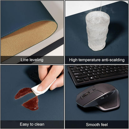 DAWNTREES Dual Sided Desk Mat,Leather Desk Pad,Cork Desk Mat Protector,with PU Leather Valet Tray Organizer,Large Mouse Pad,Desk Writing Pad for Office and Home(Dark Green 31.5"x15.8")