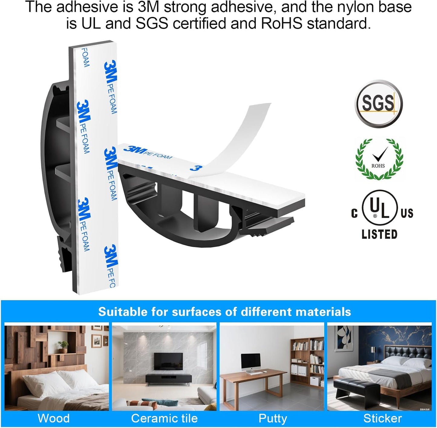 XHF 100pcs Adhesive Cable Wire Clips Black, Outdoor Cable Management Wire Organizer Cord Holder for Under Desk, Car, Wall, TV PC Ethernet Cable