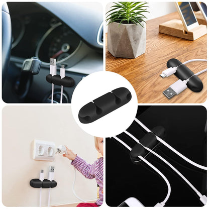 WLLHYF Cable Clips 3PCS Cord Wire Organizer Cable Management Holders 4 Hole Silicone Cable Harness USB Charging Accessory Cable Holder for Office and Home Desk (Black)