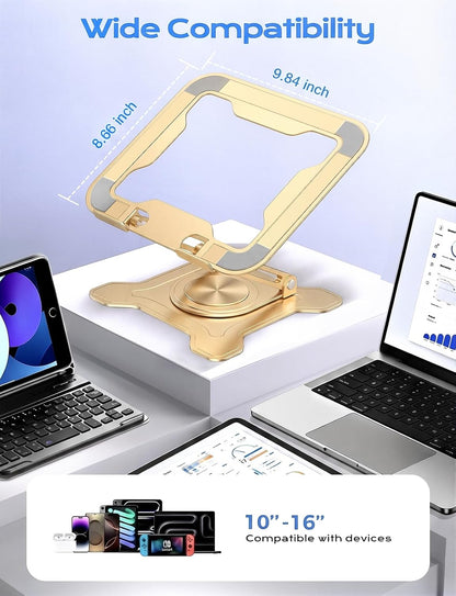 JCZT Adjustable Laptop Stand for Desk, 360° Rotating Base Ergonomic Computer Stand, Laptop Riser Foldable Protable for Office Home Fits Compatible with MacBook Pro/Air Notebook up to 10-16" Black