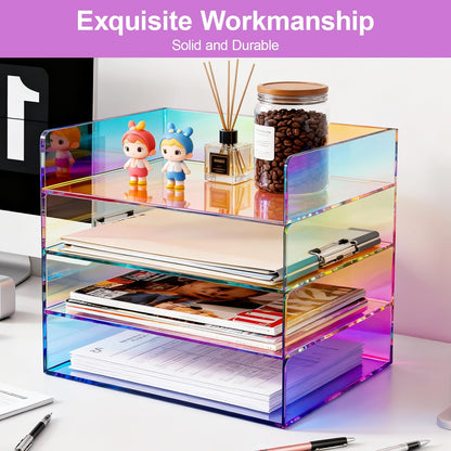 Gelite Acrylic File Organizer for Desk 4 Tiered Stackable Letter Tray Office Paper Storage Desktop Document Sorter, Neon Pink