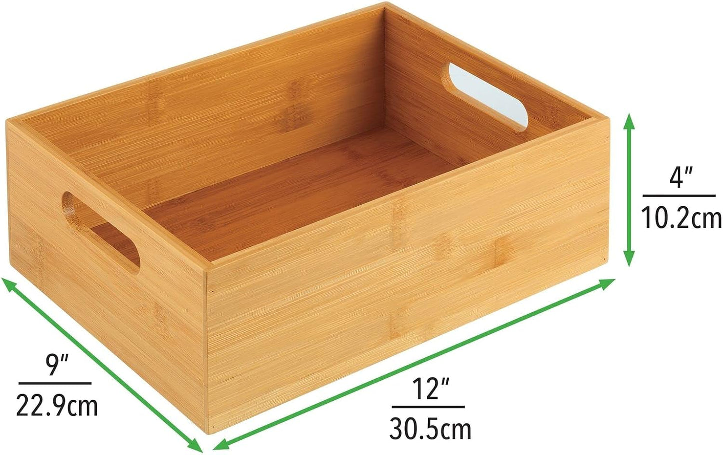 mDesign Kitchen Storage Box – Open-Top Bamboo Storage Tray with Handles – Versatile Cupboard Organiser for Shelves, Pantries, Surfaces and Cupboards – Natural
