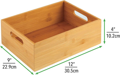 mDesign Kitchen Storage Box – Open-Top Bamboo Storage Tray with Handles – Versatile Cupboard Organiser for Shelves, Pantries, Surfaces and Cupboards – Natural