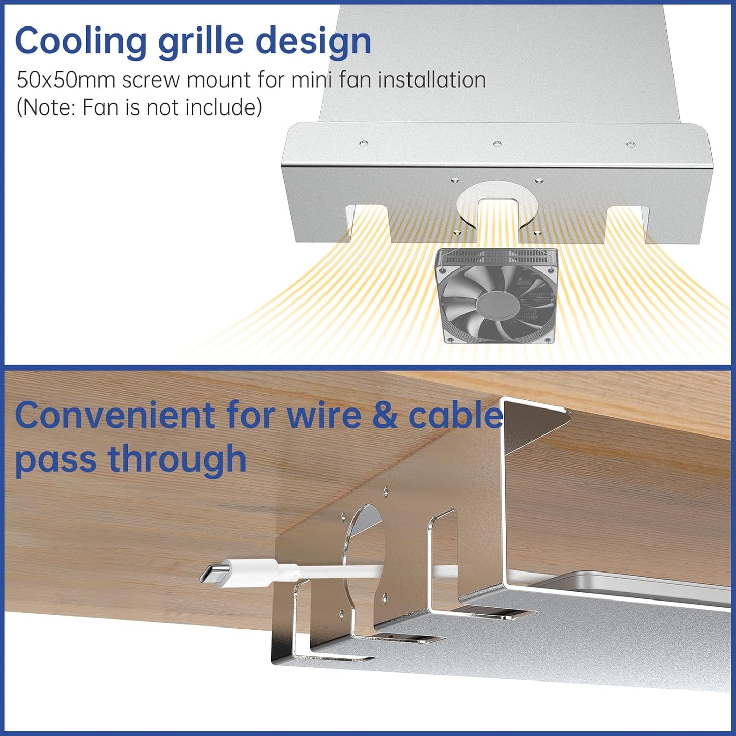 Upgrade Under Desk Shelf with Heat Dissipation - Under Table Shelf for Laptop, Audio, Game Console Device - Work Station, Standing Desk