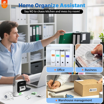 Rongta Bluetooth Label Maker Machine with Tape, Thermal Label Printer for Office, Small Business Essentials, Home Organization, Portable Inkless Sticker Label Maker with 2x1.18 inch Labels