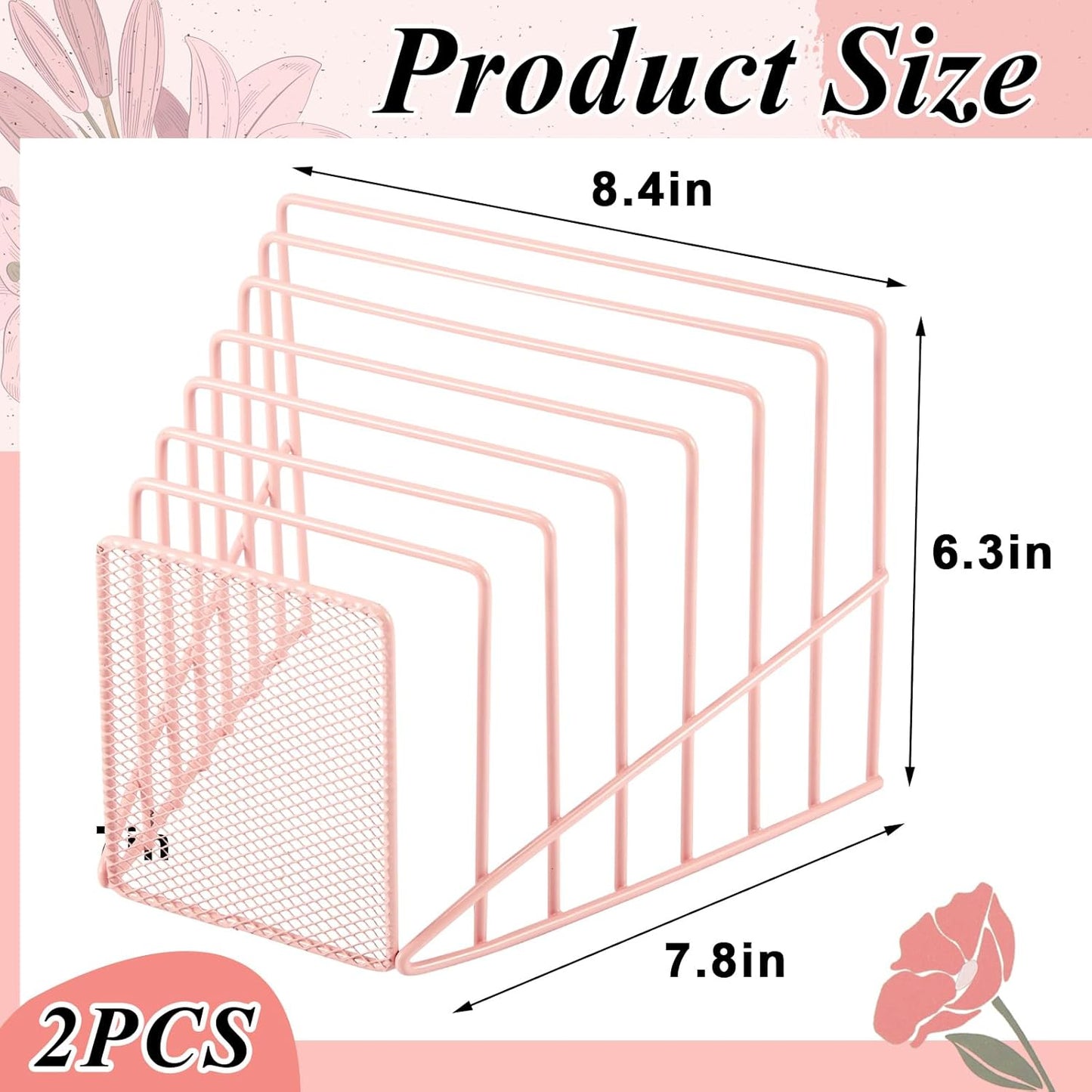 2 Pcs 7 Section Wire File Organizer for Desk, Metal Mesh Incline File Holder, Letter & Magazine Folder Rack, Desktop Paper Sorter for Home Office School (Golden)