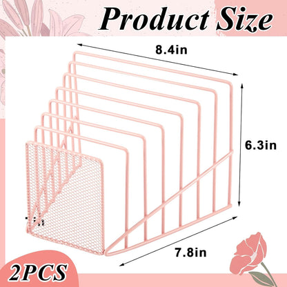 2 Pcs 7 Section Wire File Organizer for Desk, Metal Mesh Incline File Holder, Letter & Magazine Folder Rack, Desktop Paper Sorter for Home Office School (Golden)