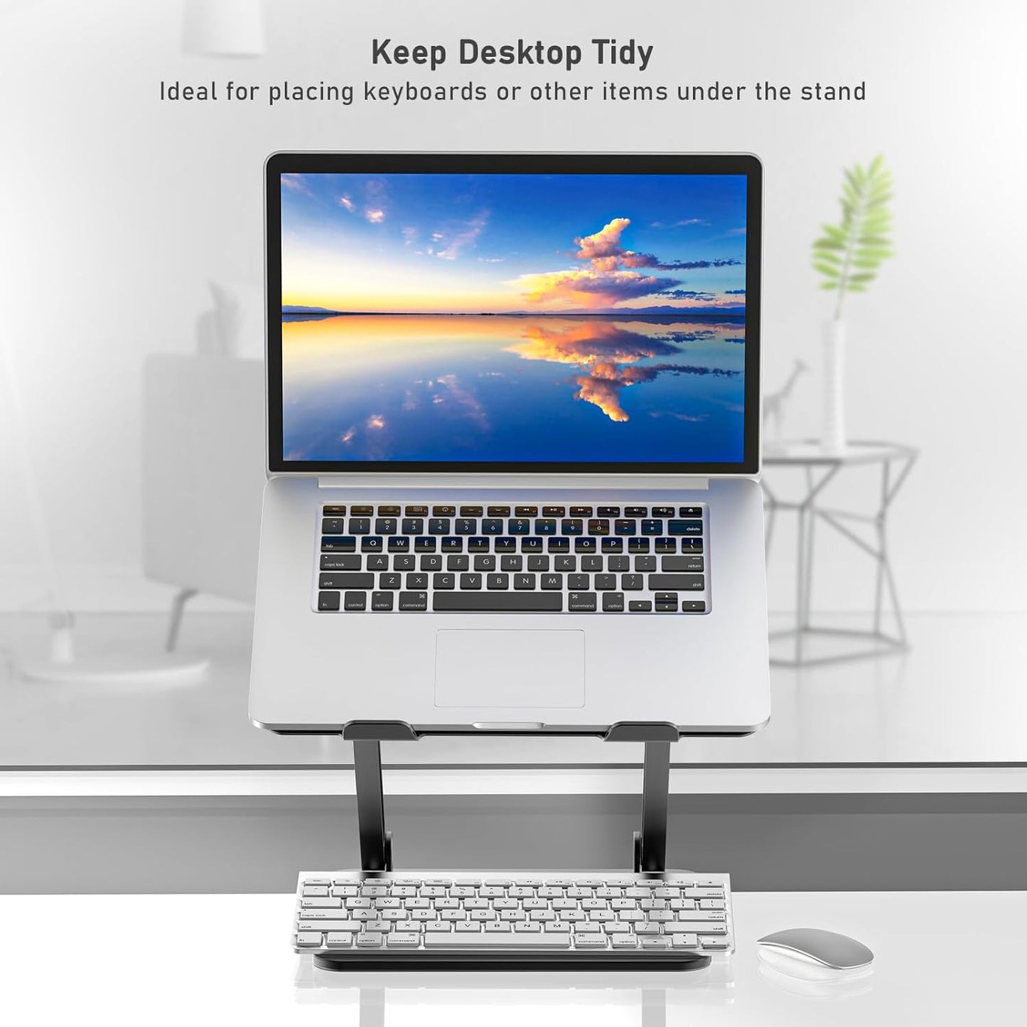 BoYata Laptop Stand, Adjustable Laptop Riser with Slide-Proof Silicone and Protective Hooks, Aluminum Notebook Stand for Laptop up to 15 Inches, Laptop Holder Compatible for MacBook (Silver-2)