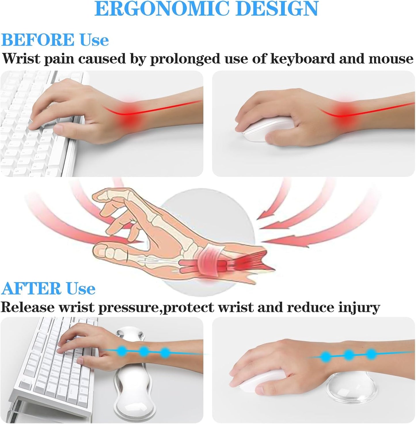 Computer Keyboard Stand with Gel Keyboard Wrist Rest, Tilted Acrylic Keyboard Holder - Ergonomic Wrist Rest Support Keyboard for Typing Pain Relief，Suitable for Office/Computer/Laptop/Gaming