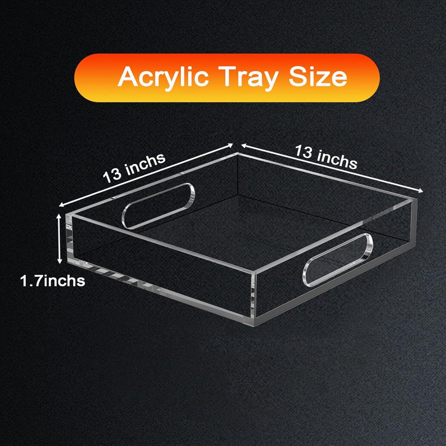Clear Acrylic Tray with Raised Edges, Multi-Purpose Organizer Tray for Vanity, Bathroom, Kitchen, Countertop, Dresser & Desktop, Waterproof & Scratch-Resistant