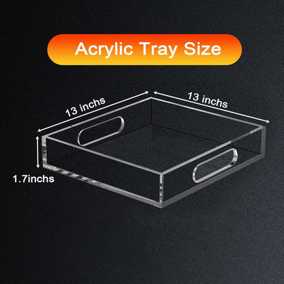 Clear Acrylic Tray with Raised Edges, Multi-Purpose Organizer Tray for Vanity, Bathroom, Kitchen, Countertop, Dresser & Desktop, Waterproof & Scratch-Resistant