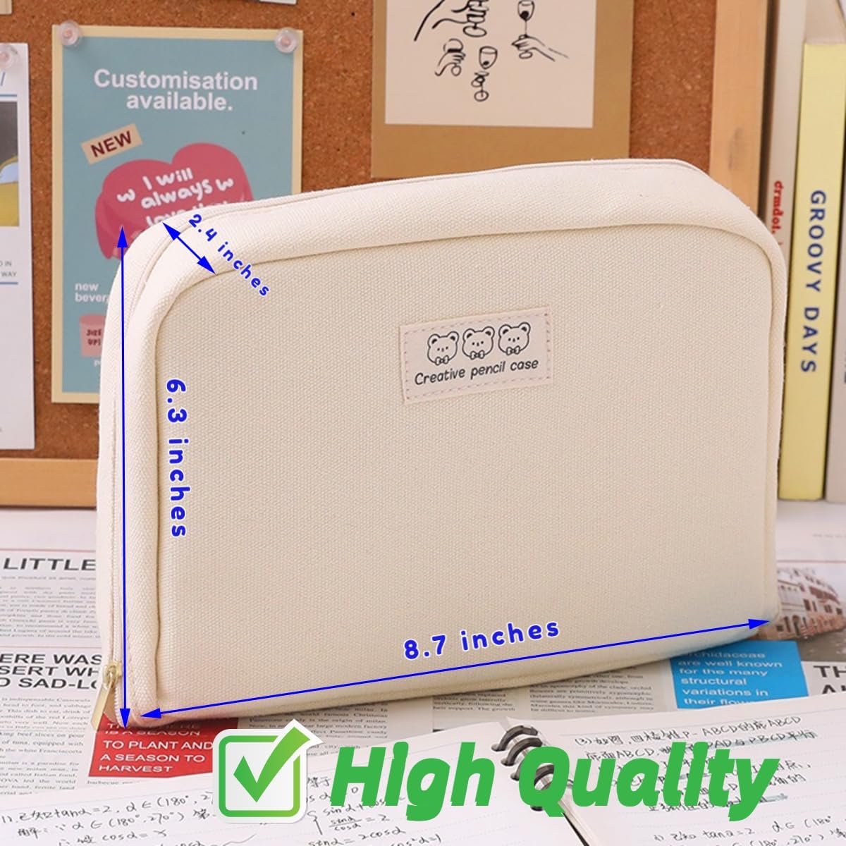 Fcteap Pencil Case Pouch Box Cute Kawaii Large Capacity Aesthetic Zipper Pen Holder Organizer Bag for Office Workspace Supplies Desk Accessories Travel (Green)