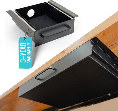 Under Desk Drawer Slide Out Attachment - Carbon Steel Undermount Table Drawer with Cable Management, Pull Out Add-On Storage for Office & Standing Desks (13" x 8" x 2.8")