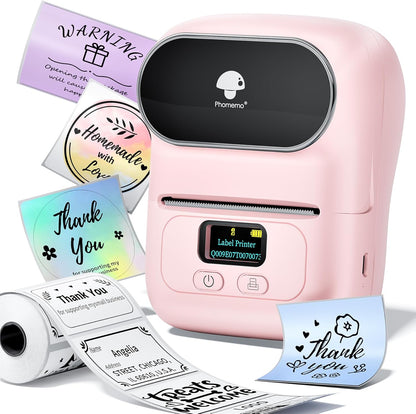 Memoqueen Thermal Label Maker - M110 Barcode Label Printer Portable Bluetooth Labeler Maker Machine for for Small Business, Address, Logo, Clothing, Mailing, with 40x30mm Label, Pink