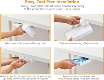 Bostitch Konnect Under Desk Drawer, Self-Adhesive Slide Out Storage Organizer with 4 Customizable Dividers, 2-Pack