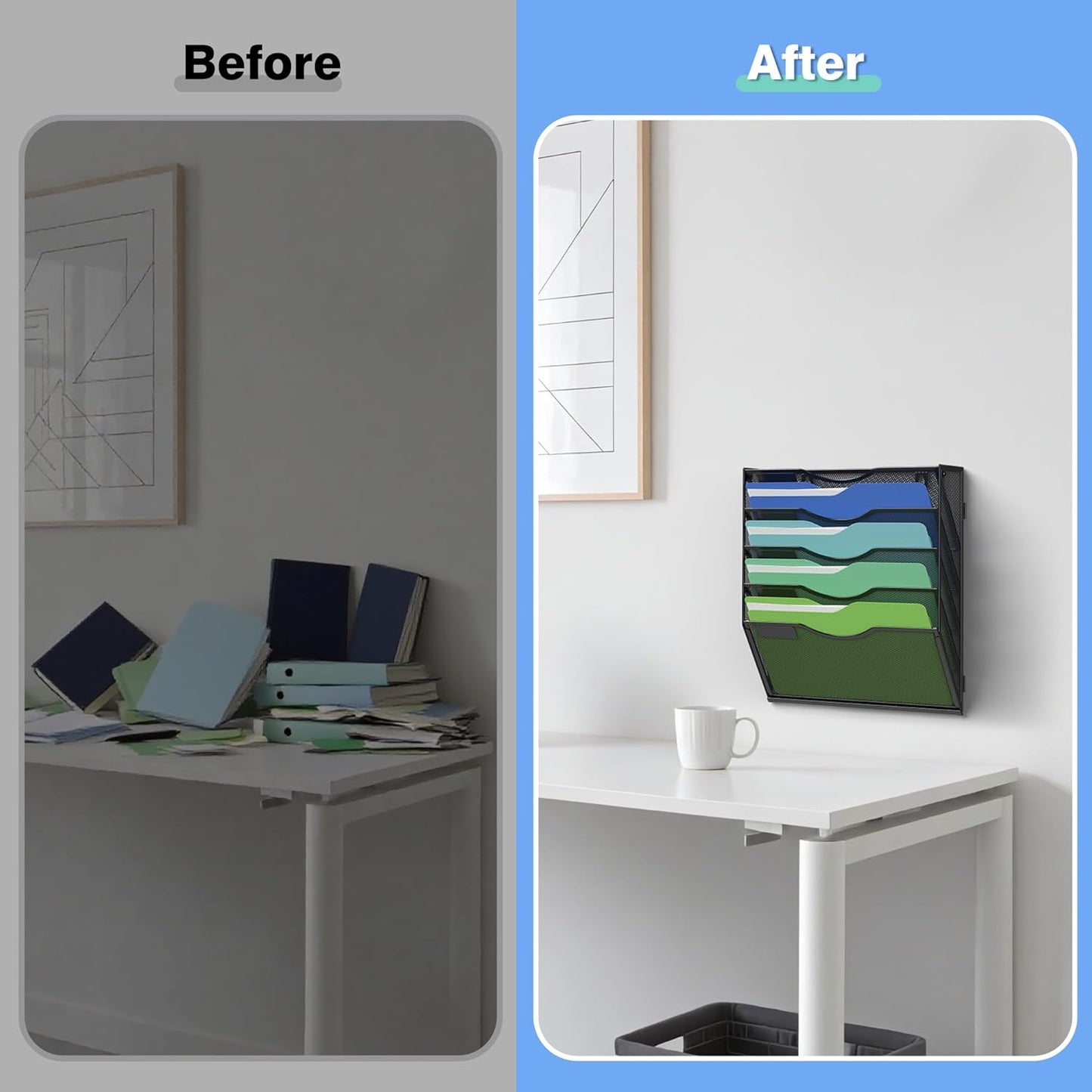 Kuntine.B Wall File Organizer Office Hanging Magazine Holder Wall File Organizer for Office Home (Black, 5 Tier)