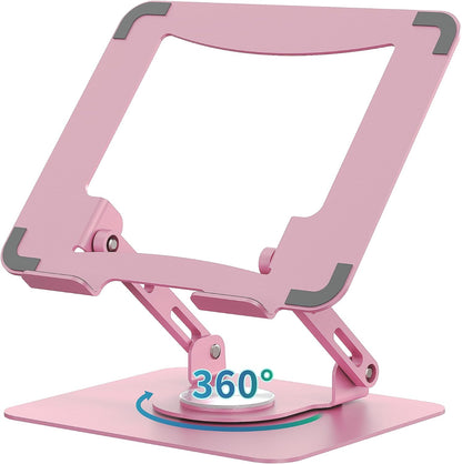 SOUNDANCE 360 Rotating Laptop Stand, Ergonomic Computer Riser for Desk, Adjustable Height Multi-Angle Metal Holder, Foldable Portable Notebook Elevating Base for Office & Home, Silver Grey