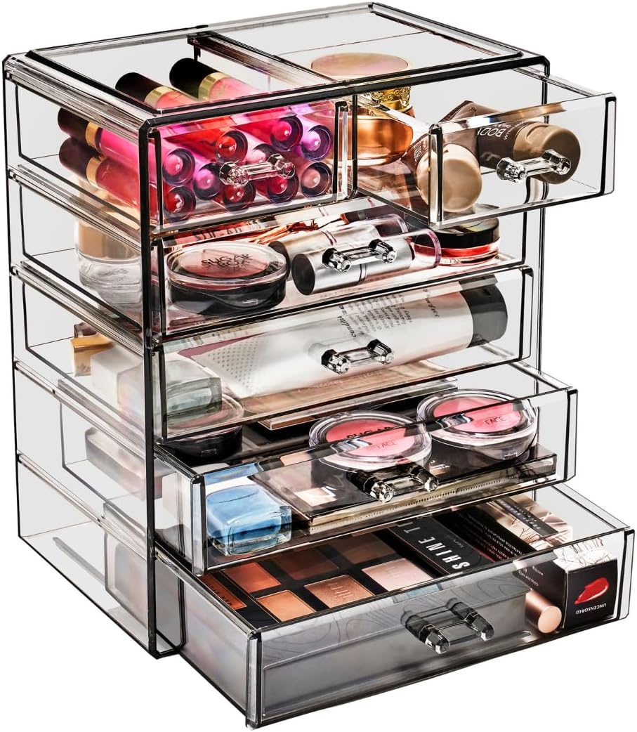 Sorbus Acrylic Makeup Organizer Set, 6-Drawer Vanity & Countertop Cosmetic Storage with Small & Wide Drawers, Clear Makeup Storage for Brushes, Lipsticks, Jewelry – Holiday Gift for Women & Teens